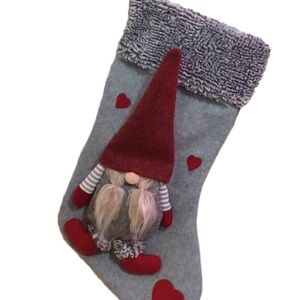 Gray and Red Gnome Christmas Stocking